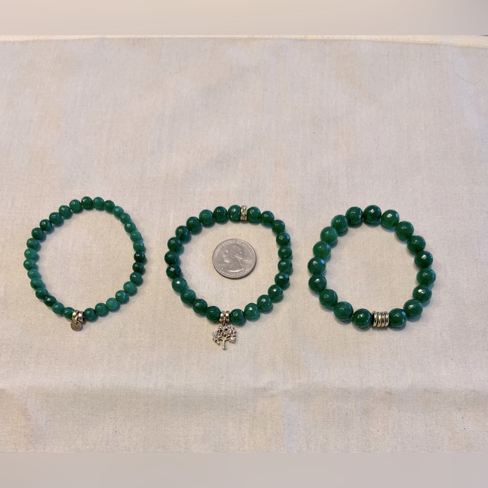 Set of 3 Jade Bracelets with Gold “Tree of Life” Charm - Picture 15 of 16